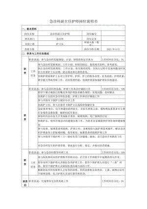 急诊科副主任护师岗位说明书.docx