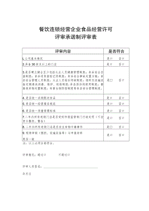 餐饮连锁经营企业食品经营许可评审承诺制评审表.docx