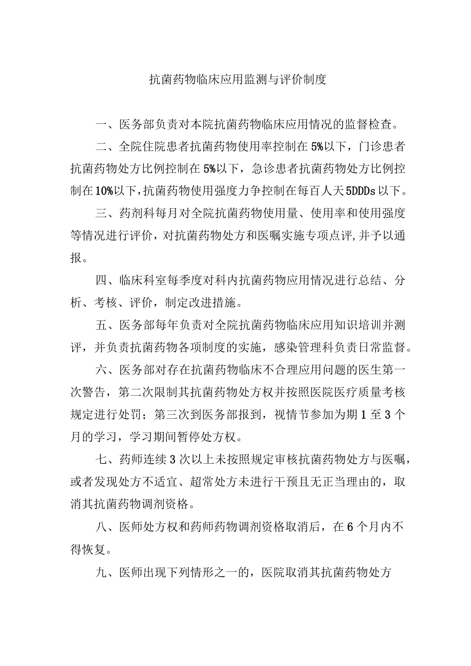 抗菌药物临床应用监测与评价制度.docx_第1页