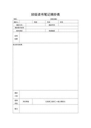 班级读书笔记摘抄表.docx