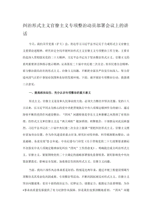 纠治形式主义官僚主义专项整治动员部署会议上的讲话.docx