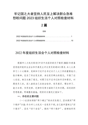 牢记国之大者坚持人民至上解决群众急难愁盼问题个人对照检查材料2篇.docx