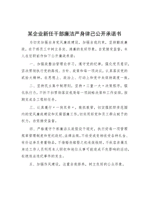 某企业新任干部廉洁自律公开承诺书.docx