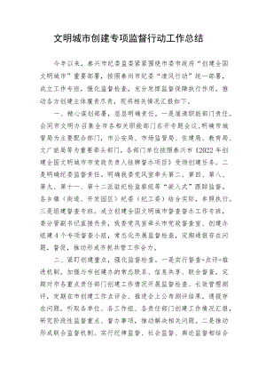 文明城市创建专项监督行动工作总结.docx