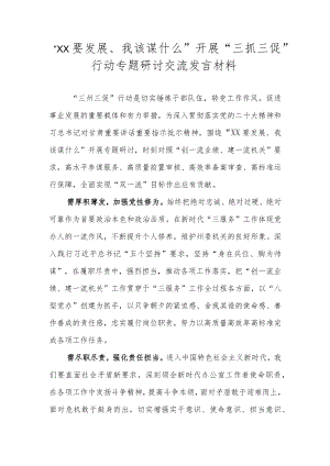 2023年甘肃省开展“三抓三促”行动“XX要发展、我该谋什么”大讨论研讨材料 六篇.docx
