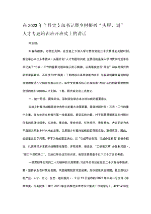 在2023年全县党支部书记暨乡村振兴“头雁计划”人才专题培训班开班式上的讲话.docx