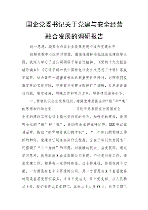 国企党委书记关于党建与安全经营融合发展的调研报告.docx