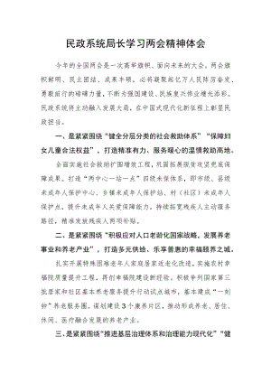 民政系统局长学习两会精神体会.docx