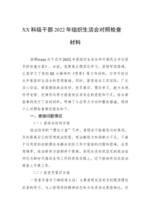 科级干部2022年组织生活会对照检查材料.docx
