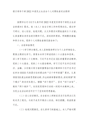 银行领导干部2022年度民主生活会个人对照检查发言提纲.docx