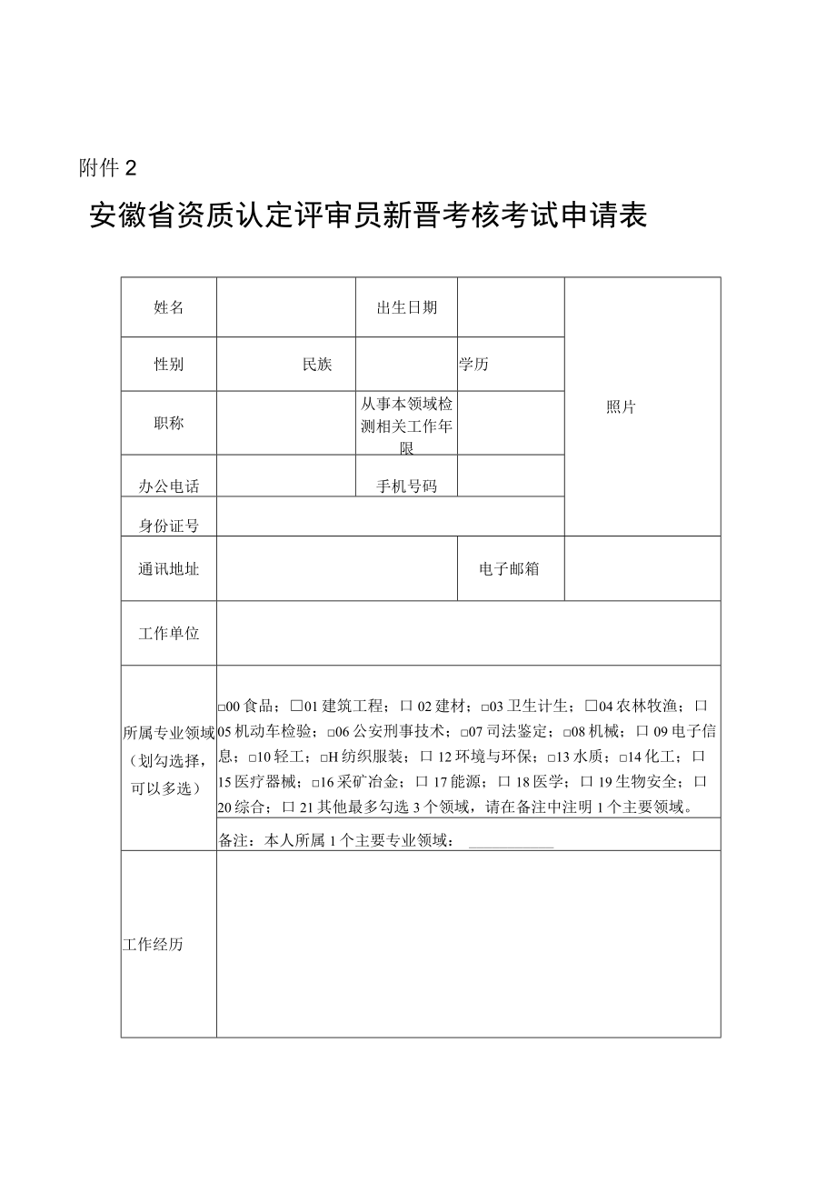 安徽省资质认定新晋评审员考试、晋级考核申请表.docx_第2页