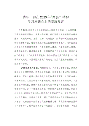 青年干部在2023年”两会”精神学习座谈会上的交流发言.docx
