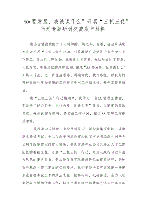 2023“XX要发展、我该谋什么”开展“三抓三促”行动专题研讨交流发言材料 五篇.docx