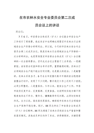 在市农林水安全专业委员会第二次成员会议上的讲话.docx