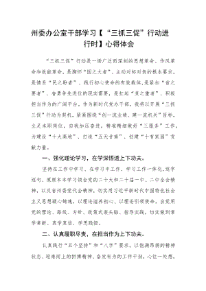 州委办公室干部学习【“三抓三促”行动进行时】心得体会.docx
