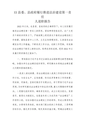 XX县委、县政府履行推进法治建设第一责任人述职报告.docx