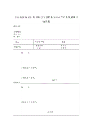 阜南县实施2021年省财政专项资金支持水产产业发展项目验收表.docx