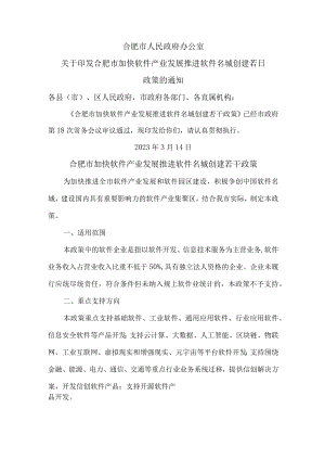 合肥市加快软件产业发展推进软件名城创建若干政策(2023年).docx
