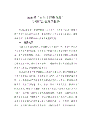 某某县“百名干部破百题”专项行动情况的报告.docx