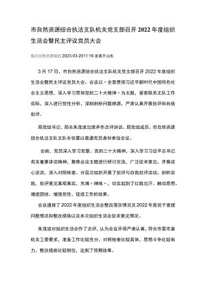 执法支队机关党支部召开2022年度组织生活会暨民主评议党员大会.docx