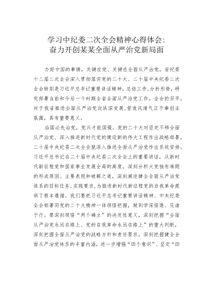 学习中纪委二次全会精神心得体会：奋力开创某某全面从严治党新局面.docx