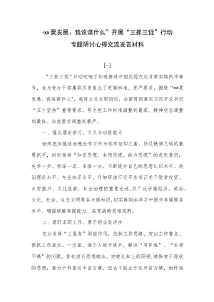 2023“xx要发展、我该谋什么”开展“三抓三促”行动专题个人研讨心得体会感想6篇.docx