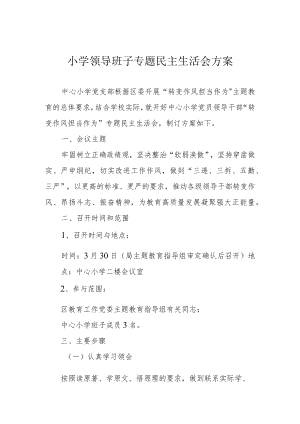 小学领导班子专题民主生活会方案.docx