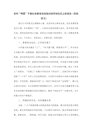 在村“两委”干部红色教育活动培训班开班仪式上的讲话.docx