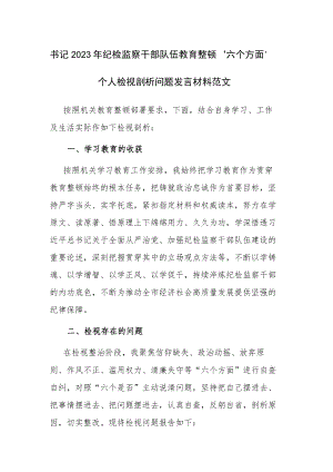 书记2023年纪检监察干部队伍教育整顿“六个方面”个人检视剖析问题发言材料范文.docx