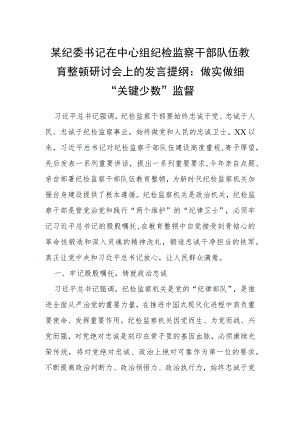 某纪委书记在中心组纪检监察干部队伍教育整顿研讨会上的发言提纲：做实做细“关键少数”监督.docx