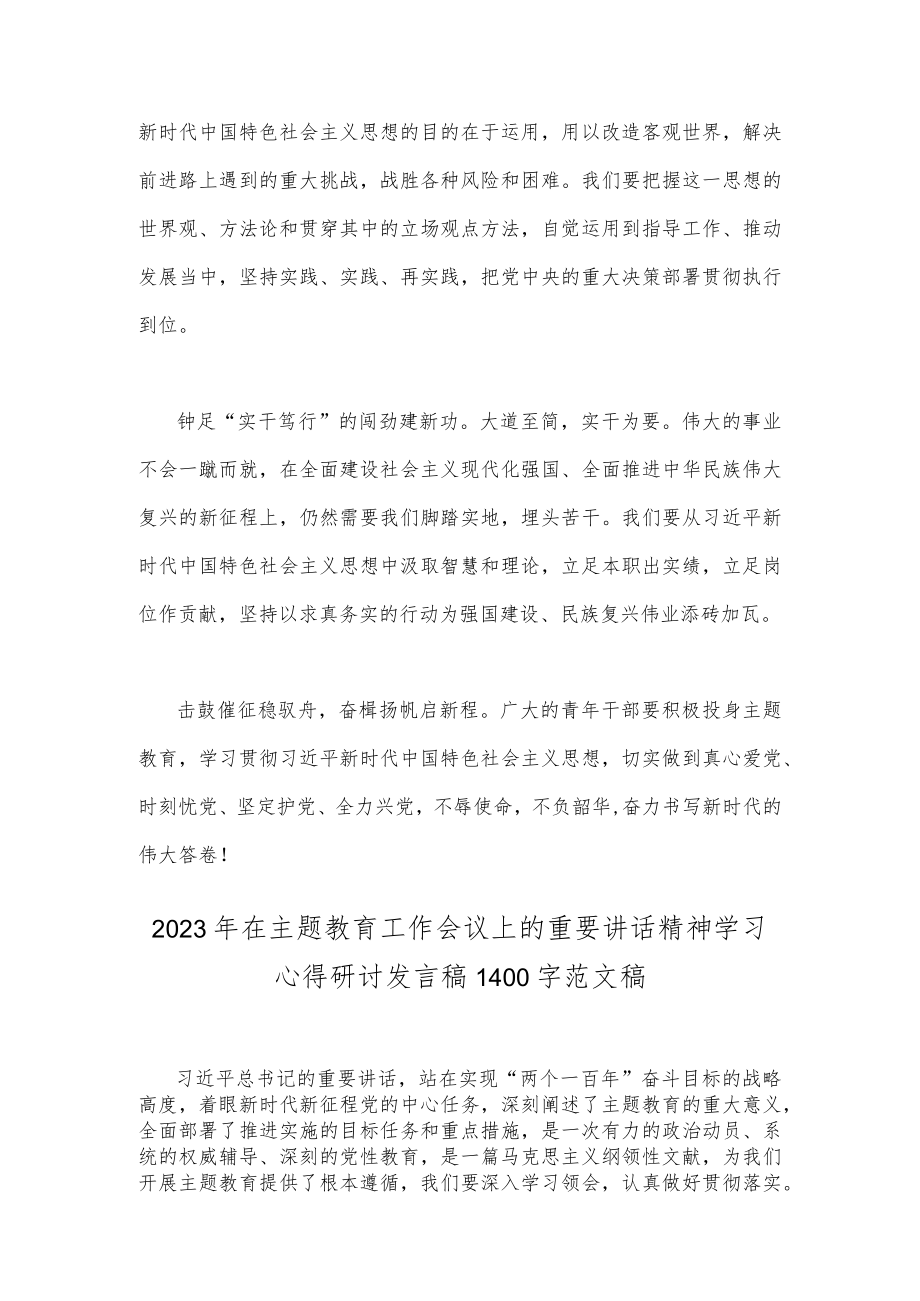 2篇：领导干部2023年在主题教育工作会议上的重要讲话精神学习心得研讨发言稿.docx_第2页