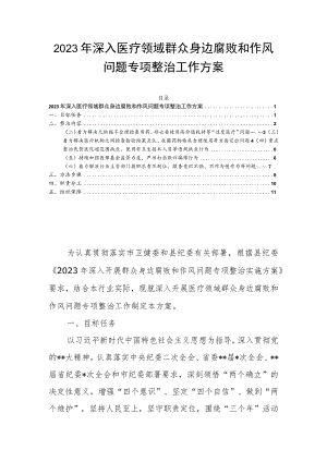2023年深入医疗领域群众身边腐败和作风问题专项整治工作方案.docx