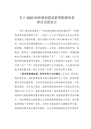 关于2023加快规划建设新型能源体系研讨交流发言.docx