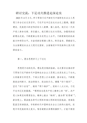 研讨交流：下足功夫 推进主题教育走深走实.docx