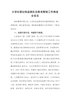 大学纪委纪检监察队伍教育整顿工作推进会发言.docx