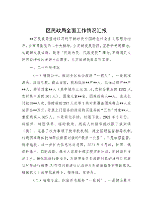 区民政局全面工作情况汇报.docx