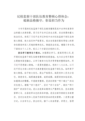 纪检监察干部队伍教育整顿心得体会：砥砺品格操守彰显担当作为.docx