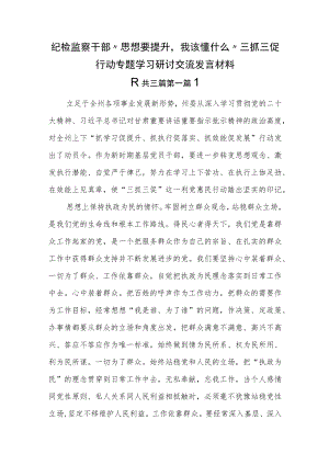 （3篇）纪检监察干部“思想要提升我该懂什么”三抓三促行动专题学习研讨交流发言材料.docx