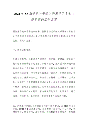 2023年XX局党组关于深入开展学习贯彻主题教育的工作方案.docx