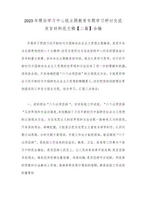 2023年理论学习中心组主题教育专题学习研讨交流发言材料范文稿【二篇】合编.docx
