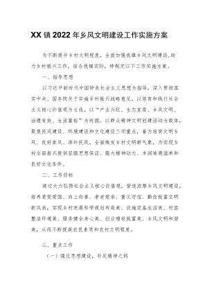 XX镇2022年乡风文明建设工作实施方案.docx