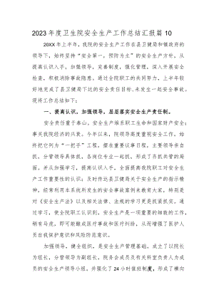 2023年度卫生院安全生产工作总结汇报 篇10.docx
