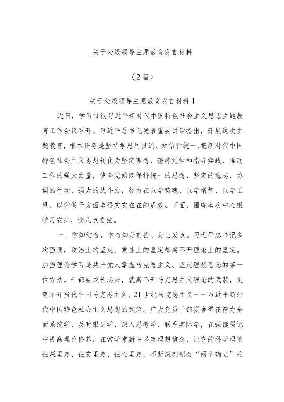 (2篇)关于处级领导主题教育发言材料.docx_第1页