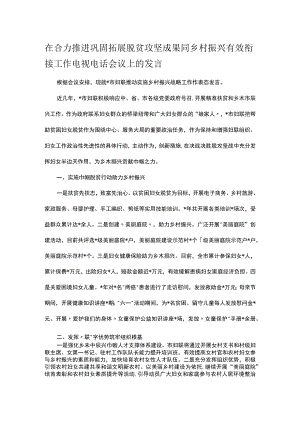 在合力推进巩固拓展脱贫攻坚成果同乡村振兴有效衔接工作电视电话会议上的发言.docx