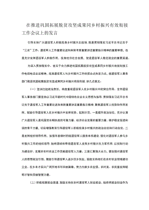 在推进巩固拓展脱贫攻坚成果同乡村振兴有效衔接工作会议上的发言.docx