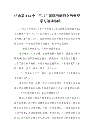 纪念第113个“三八”国际劳动妇女节参观学习活动小结.docx