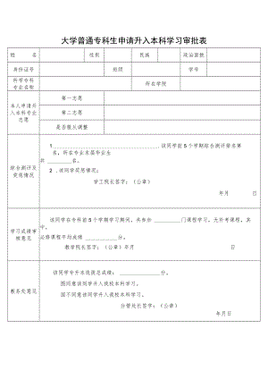 大学普通专科生申请升入本科学习审批表.docx