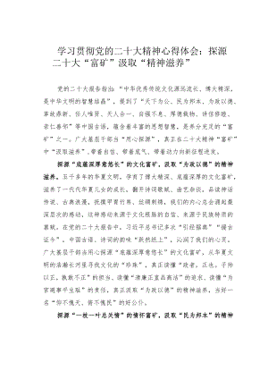 学习贯彻党的二十大精神心得体会：探源二十大“富矿”汲取“精神滋养”.docx