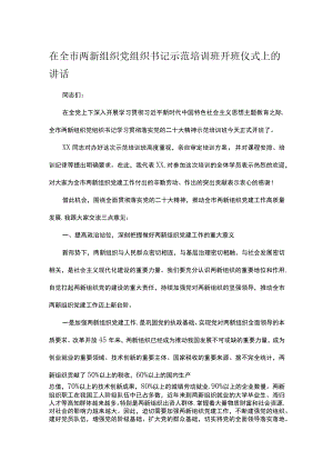 在全市两新组织党组织书记示范培训班开班仪式上的讲话.docx