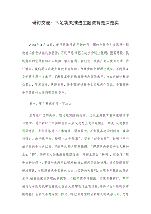 研讨交流：下足功夫 推进主题教育走深走实.docx